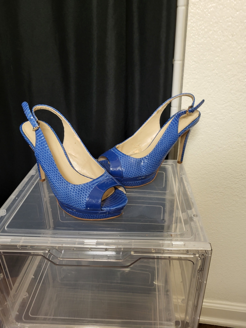 Blue Peep-Toe Slingback High Heels